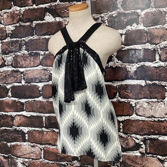 Tory Burch Silk Tank Top Geometric Print Grey Black Size 8 - Picture 6 of 16